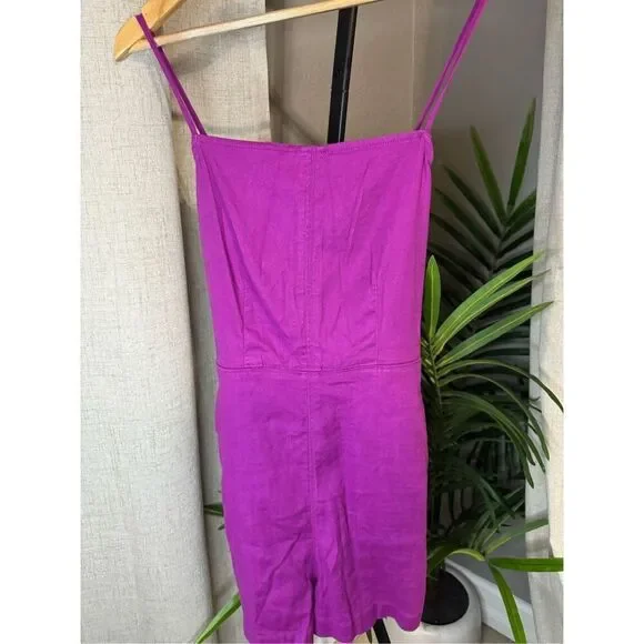 Anthropologie Maeve Tie Back Barbiecore Purple Linen Romper Size 8 NWT - Picture 1 of 11